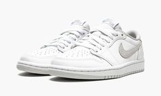 The Women’s Air Jordan 1 Low OG “Neutral Grey” is the women’s sizing of an original colorway of the low-top version of Michael Jordan’s first signature shoe. The third-ever low-top “Neutral Grey” following the 1985 and 2015 Europe-exclusive releases, the June 2021 edition of the iconic design deviates from aforementioned styles in that it displays Neutral Grey-colored suede materials on the Swoosh and heel tab. Jordan Brand constructs the upper in a buttery cut of white leather. Grey “Nike Air” Air Jordan 1 Low White, Jordan 1 Low White, Nike Air Jordan 1 Low, Womens Air Jordans, Air Jordan 1 Low, Jordan 1 Low, Grey Nikes, Grey Shoes, Air Jordan 1 Retro