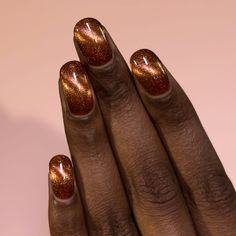 Radiant Bronze Magnetic Nail Polish Iridescent Brown Nails, Metallic Shimmer Nails, Brown Reflective Glitter Nails, Shimmer Brown Nails, Light Brown Shimmer Nails, Ilnp Autumn, Bronze Nails, Magnetic Polish, Magnetic Nail Polish