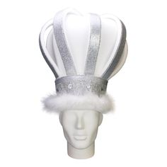 This Luxurious King Crown will definitely make you stand out at your next Party, Hora Loca, Wedding, Corporate Event, Birthday, Quinceanera, or Halloween Party! It can be used as a wedding hats, top hats, photo booth props, or a party favor. White High Crown Top Hat For Party, Carnival Round Crown Headpiece, Adjustable Crown Costume Accessories For Party, Novelty High Crown Costume Hats For Parties, Whimsical Crown Headpiece For Party, High Crown Headpieces For Wedding Carnival, Silver Structured Crown For Party, Structured Crown For Carnival Party, Structured Crown For Party And Carnival