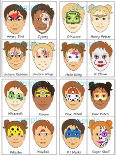 Unicorn Face Paint Easy For Kids, Face Painting Menu Board, Face Painting Ideas For Kids, Easy Face Painting Designs, Pokemon Faces, Homemade Face Paints, Girl Face Painting, Face Painting Tutorials, Homemade Paint