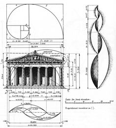 an architectural drawing shows the design for a building with columns and arches on each side