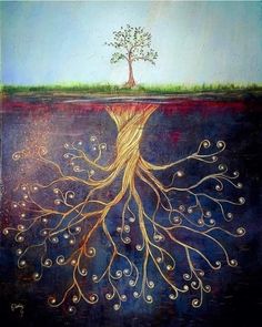 a painting of a tree with its roots spread out