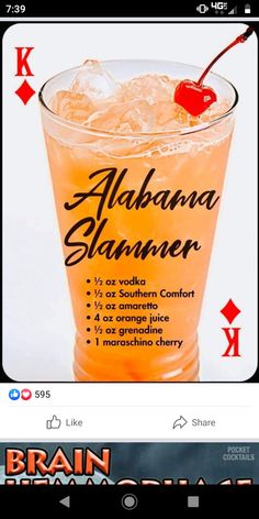 an orange drink with a cherry on top and the caption above it says,