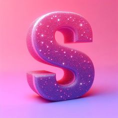 the letter s is made up of pink and purple glitters on a pink background