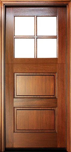 Craftsman  Mahogany  2  Panel  Horizontal  4  Lite  Square  Single  Door,  Dutch  Door Rustic Exterior Doors, Single Door Design, Wood Exterior, Rustic Exterior, Door Crafts, Wood Exterior Door, Glazed Glass, Door Entry, Create Picture