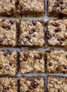 squares of oatmeal with chocolate chips on top