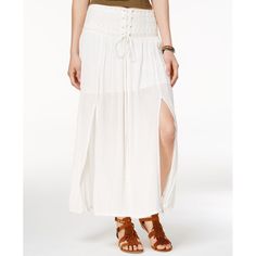 American Rag Lace Up Maxi Skirt Casual White Split Bottoms, White Split Bottoms For Spring, Casual White Split Skirt, Casual White Skirt With Split, White Split Skirt For Spring, Casual Split Skirt For Spring, Casual Split Maxi Skirt For Spring, Spring Flowy Split Skirt, Casual Spring Maxi Skirt With Split