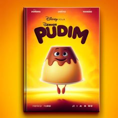 the poster for disney's upcoming animated film, pudim is shown in front of an orange background