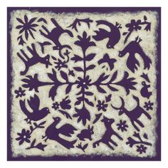 a purple and white tile with animals on it's side, in the shape of a tree