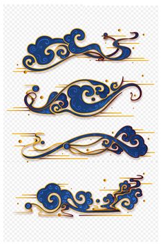 some blue and gold designs on a white background