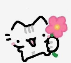 a drawing of a cat with a flower in its mouth and the words hello kitty written on it