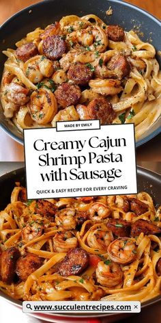 creamy cajun shrimp pasta with sausage in a skillet