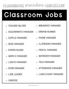 the classroom job list is shown in black and white