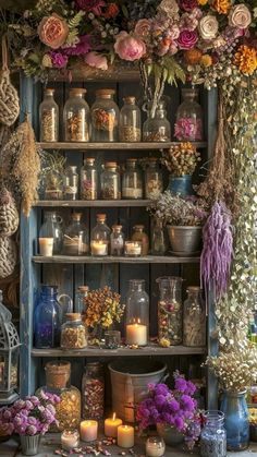 Garden Apothecary, Witchy Apothecary, Apothecary Art, Apothecary Decor, Iron Brackets, Herbal Apothecary, Ceramic Pieces, Oak Planks, Witchy Decor