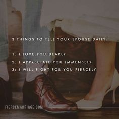 two people standing next to each other with the words 3 things to tell your spouse daily