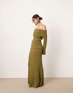 ASOS EDITION knit full maxi skirt in green - part of a set | ASOS Matching Skirt And Top Set, Full Maxi Skirt, Eid Outfits, Maxi Rok, Spring Floral Dress, Winter Party Dress, Skirt And Top Set, Skirt Co Ord, Maxi Dress Trend