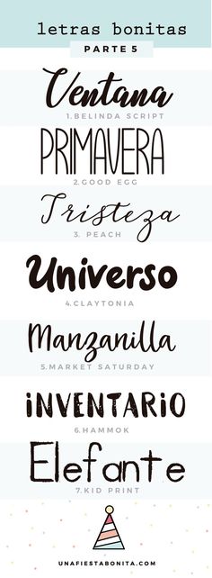 the different font styles and colors for each type of lettering, including one that has been used