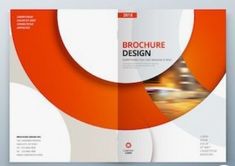 an abstract brochure design with orange and white circles on the front, back and sides