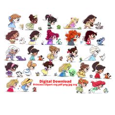 various cartoon characters are shown in the same style and color as they appear to be drawn