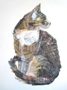 a collage of an animal made out of newspaper strips