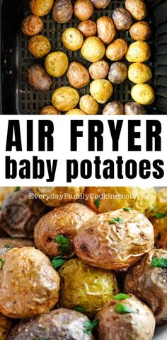 air fryer baby potatoes with text overlay