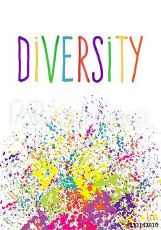 the word diversity written in colorful paint splatters