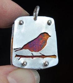 SOLD---Bird on Branch Argentium Silver Handcrafted Pierced Pendant: Pierced Pendant, Metal Piercing, Rivet Jewelry, Pendant Ideas, Silver Clay, Metalwork Jewelry, Metal Clay Jewelry, Mixed Metal Jewelry