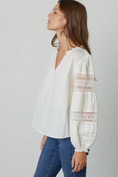 TAYLER COTTON LACE BOHO TOP Ivory Blouse, Chic Blouses