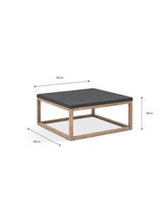 the square coffee table with measurements for each side and bottom section, including the top portion