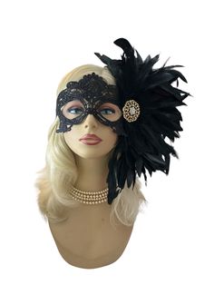 Black Lace Masquerade Mask With Natural Feathers Gold Brooch, Masked Ball, Women's Lace Mask, Wedding Masquerade Masks, Bridal Wedding Mask Elegant Formal Masquerade Mask For Halloween, Black Wedding Headpiece For Carnival, Elegant Costume Eye Mask Accessories, Elegant Eye Mask Costume Accessories, Elegant Black Costume Accessories For Wedding, Elegant Headpieces For Carnival Costume Party, Elegant Formal Masquerade Mask For Mardi Gras, Elegant Eye Mask For Formal Masquerade, Wedding And Mardi Gras Eye Mask