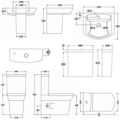 the technical drawing for a bathroom sink and toilet