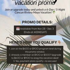 an advertisement for the holiday vacation program with palm trees and blue sky in the background