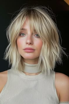 Blonder Bob mit Pony: 53+ charmante Stylings - hairtastic.de Blonde Bob With Fringe, Langer Pony, Beautiful Short Hair, Hair Inspiration Long, Messy Short Hair, Blonde Hair Looks