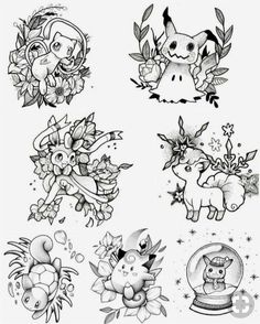 some tattoos with different designs on them