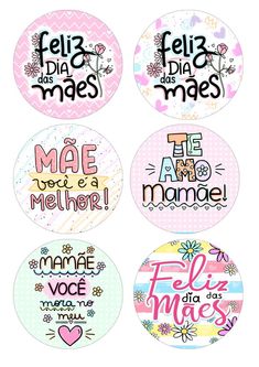 four different stickers with the words in spanish and english, each one has an image of