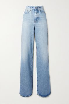 SAINT LAURENT's wide-leg jeans are modeled on great vintage finds. They're made from denim in a light-blue wash that's authentically faded in all the right spots. Tuck your tops in to highlight the high-rise waistband. Saint Laurent Fashion, Saint Laurent Jeans, Jeans Outfit Women, Latest Jeans, High Rise Wide Leg Jeans, Light Blue Denim, Designer Jeans, Fall Shopping, Mr Porter