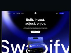 the website for swoffy is displayed on an iphone and laptop screen with blue lights behind it