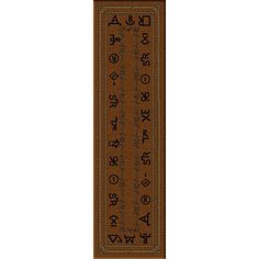 a brown and black bookmark with symbols on it