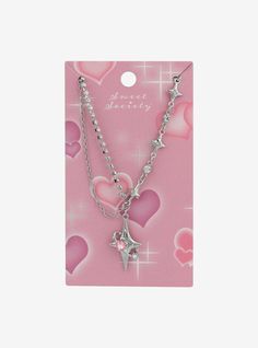 Make your look sparkle with this silver-tone necklace! Featuring classic and rhinestone chains  plus star charms with gem accents.16'' + 3'' extenderNickel-free alloyImported Kawaii Jewelry, Rhinestone Chain, Jewelry Accessories Ideas, Detailed Jewelry, Girly Accessories, Stuff And Thangs, Hello Kitty Items, Accessories Jewelry Necklace, Dream Jewelry