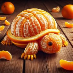 an orange turtle made to look like it is sliced in half