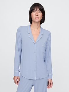 Saw this on Gap: Comfortable Long Sleeve Sleepwear With Soft Texture, Soft Touch Relaxed Fit Sleepwear For Relaxation, Relaxed Fit Sleepwear With Soft Touch For Relaxation, Soft Texture Sleepwear For Fall Relaxation, Soft Texture Fall Sleepwear For Relaxation, Soft Long Sleeve Sleepwear For Relaxation, Soft Texture Long Sleeve Sleepwear For Lounging, Comfy Long Sleeve Sleepwear For Relaxation, Comfortable Tops For Spring Bedtime