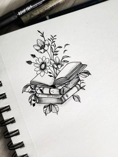 Books And Wildflowers Tattoo, Tattoos With Books And Flowers, Books And Butterflies Tattoo, Open Book Tattoo With Flowers, Book Music Tattoo, Beauty And The Beast Book Tattoo, Dainty Bookish Tattoos, Butterfly Book Tattoo, Watering Can Tattoo Ideas