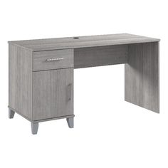 an office desk with two drawers and one drawer on the top, in grey wood