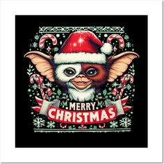 a merry christmas card with an image of a monkey wearing a santa hat and candy canes