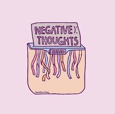 an image of negative thought in a jar with jelly on the bottom that says negative thoughts