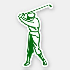 a green and white sticker of a baseball player with a bat in his hand