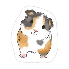 a brown and white hamster with black spots on it's face, standing in front of a white background