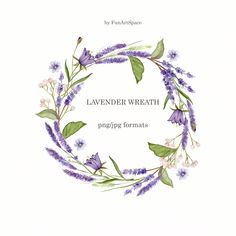 lavender wreath with purple flowers and green leaves