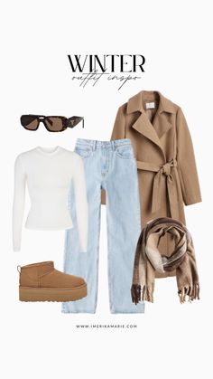 winter outfit Jeans Uggs Outfit Winter, Blue Top Winter Outfit, Bridesmaid Dress Shopping Outfit, Outfit With Coat Winter, How To Style Coats Winter, Winter Ootd Ideas, Good Winter Outfits, Cute Outfits Winter Jeans, Vacation Winter Outfits