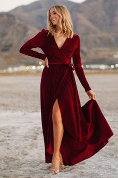 Velvet Dress Ideas, Red Wrap Dress, Winter Wedding Guests, Velvet Bridesmaid Dresses, Velvet Wrap Dress, Baltic Born, Velvet Maxi Dress, Burgundy Bridesmaid Dresses, Looks Chic